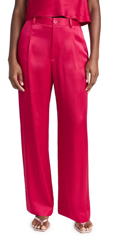 Lapointe Pleated Doubleface Satin Wide-leg Trousers In Red