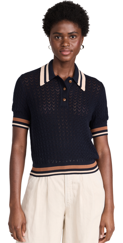 Tory Burch Cotton Pointelle Polo In Navy
