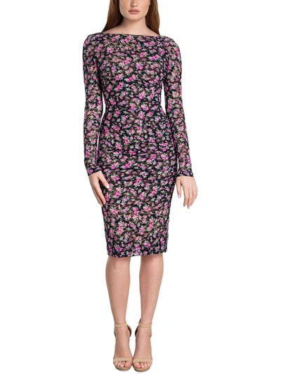 Dress The Population Womens Floral Ruched Midi Dress In Multi