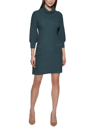 Jessica Howard Womens Cable Knit Turtleneck Sweaterdress In Green