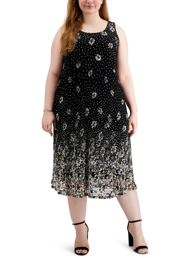 Signature By Robbie Bee Plus Womens Embroidered Long Midi Dress In Black