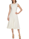 Calvin Klein Womens Ruffled Midi Fit & Flare Dress In White
