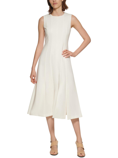 Calvin Klein Womens Ruffled Midi Fit & Flare Dress In Cream
