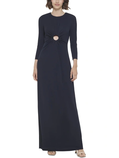 Calvin Klein Womens Slit Long Evening Dress In Blue
