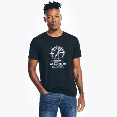 Nautica Mens Sustainably Crafted Sailboat Graphic T-shirt In Black
