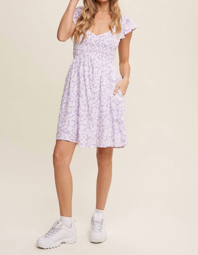 Listicle Smocked V-neck Ruffle Sleeve Dress In Lavender In Purple