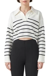 Grey Lab Stripe Cotton Blend Crop Sweater In Cream/ Black