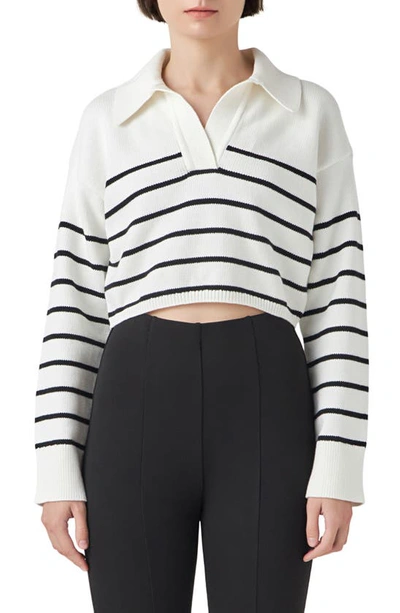 Grey Lab Stripe Cotton Blend Crop Sweater In Cream/black