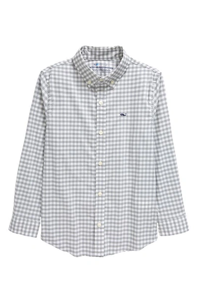 Vineyard Vines Kids' On-the-go Brrrº Gingham Button-down Shirt In Ging Ultimate Gray