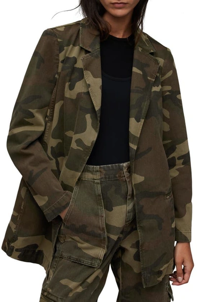 Allsaints Aleida Camo Cotton Blazer In Camo Green