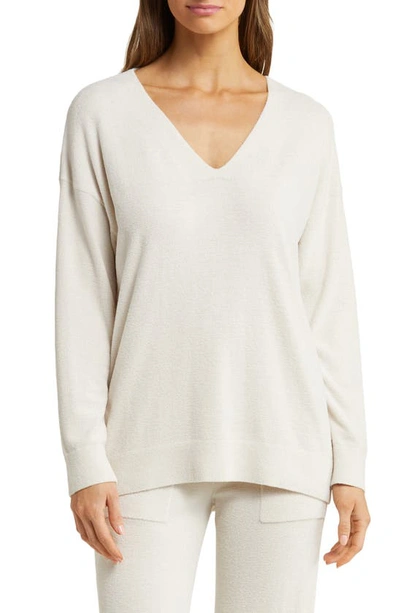 Barefoot Dreams High-low Hem V-neck Pajama Pullover Sweater In Almond