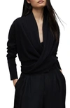 Allsaints Pirate Wrap-over Recycled Cashmere-blend Cardigan In Black
