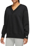 Nike Phoenix Oversize Fleece Sweatshirt In Black/ Sail