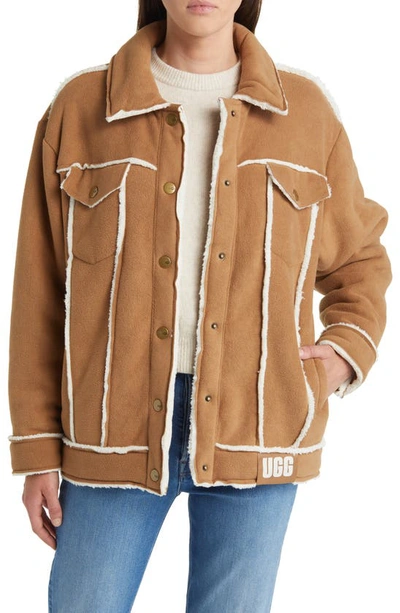 Ugg Frankie Recycled Polyester Fleece Trucker Jacket In Chestnut