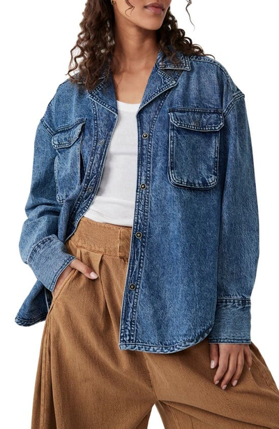 Free People Izzie Denim Cargo Jacket In Vintage Indigo Wash