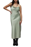 Allsaints Hadley Satin Slipdress In Pistachio Green