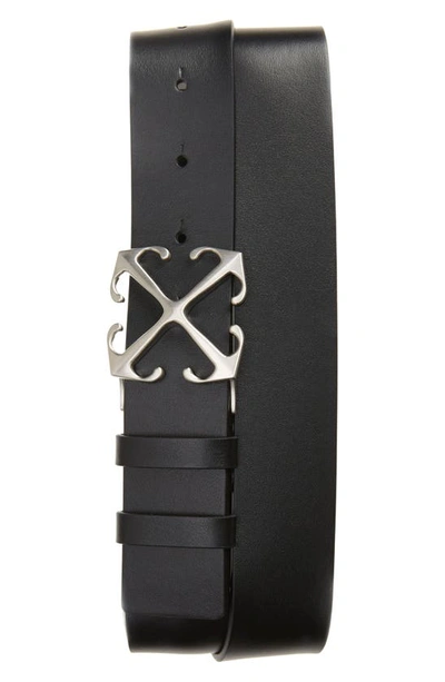 Off-white Arrow Buckle Leather Belt In Black