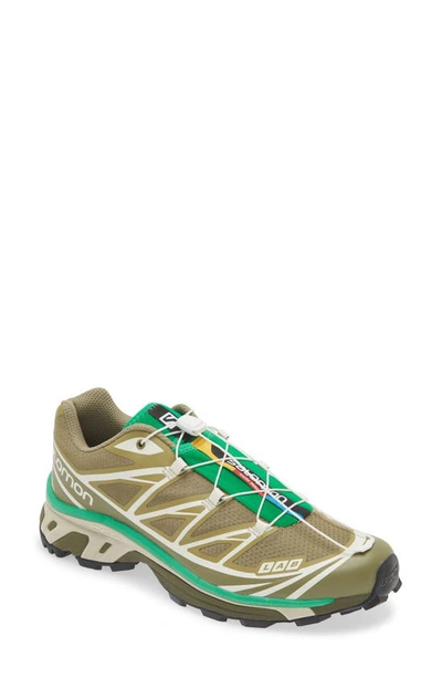 Salomon Xt-6 Trainer In Dried Herb/deep Lichen Green/bright Green