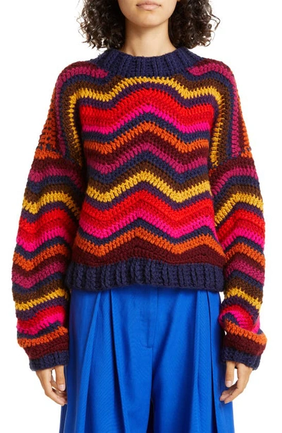 Farm Rio Colorful Waves Crochet Sweater In Neutral