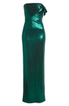 Black Halo Divina Strapless Column Gown In Emerald Glow
