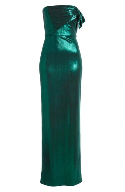 Black Halo Divina Strapless Column Gown In Emerald Glow