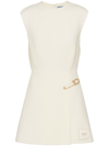 Prada Womens Avorio Safety-pin Logo-patch Wool-blend Shift Dress