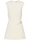 Prada Womens Avorio Safety-pin Logo-patch Wool-blend Shift Dress In White