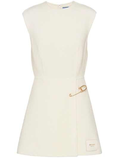 Prada Womens Avorio Safety-pin Logo-patch Wool-blend Shift Dress In Ivory
