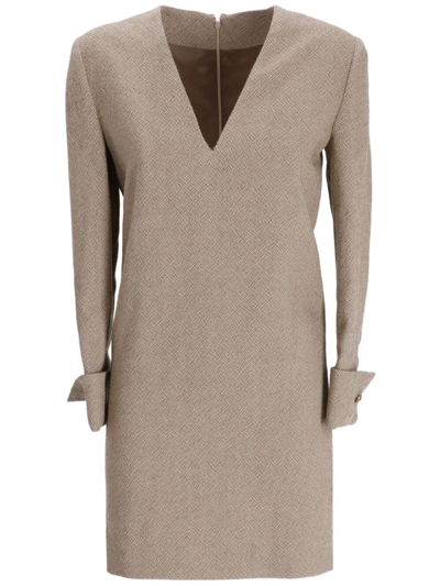 Golden Goose V-neck Wool Minidress In Brown