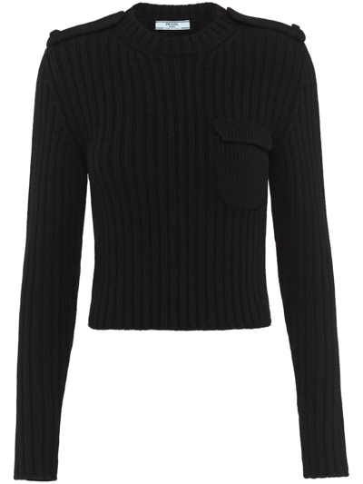 Prada Long-sleeve Crew-neck Sweater In Black