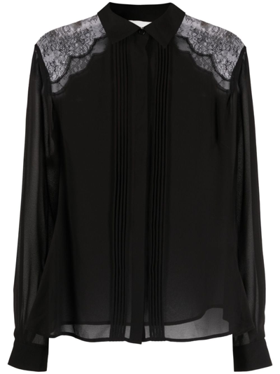 Claudie Pierlot Lace-detailed Long-sleeve Shirt In Schwarz