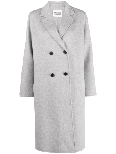 Claudie Pierlot Double-breasted Notched Coat In Noir / Gris