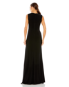 Mac Duggal Black Draped Side Knot Jersey Gown W/ Rhinestone Ring In Black