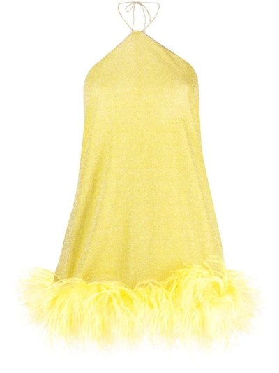 Oseree Oséree Lumiere Plumage Necklace Short Dress Clothing In Yellow &amp; Orange