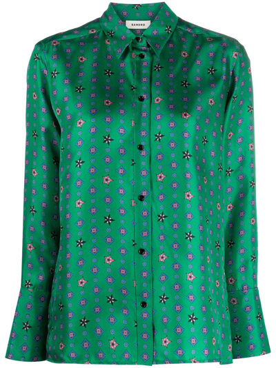 Sandro Safranie Silk Printed Shirt In Green_pink