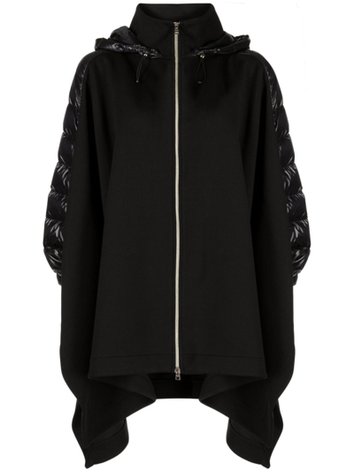 Herno Hooded Cotton Knitted Cape In Black