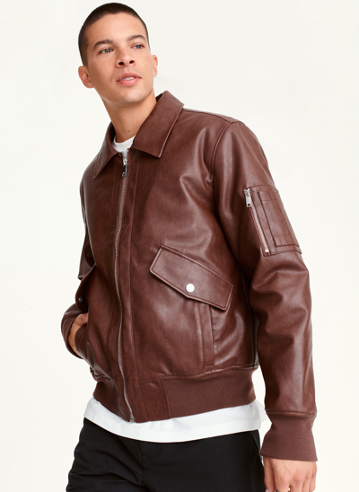 Dkny Men's Faux Soft Lamb Bomber Jacket In Brown