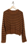 T Tahari Saddle Stripe Long Sleeve Sweater In Mesa Brown/ Black