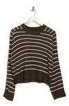 T Tahari Saddle Stripe Long Sleeve Sweater In Olive Green/ Cream