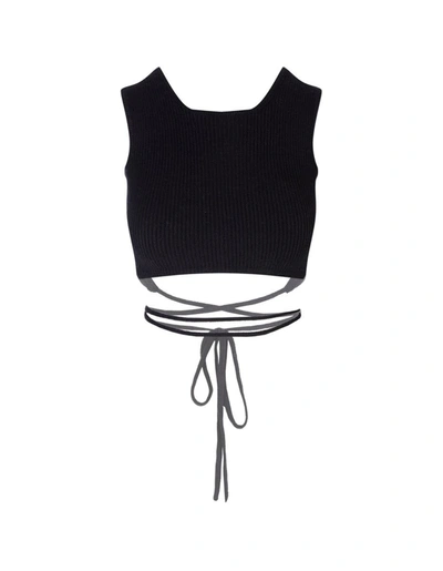 A Paper Kid Black Knitted Crop Top With Cross