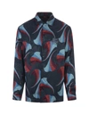 ETRO ETRO NAVY SILK BOWLING SHIRT WITH FLORAL PRINT