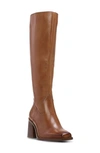 Vince Camuto Womens's Sangeti Snip-toe Block-heel Wide-calf Knee-high Boots In Golden Walnut Leather