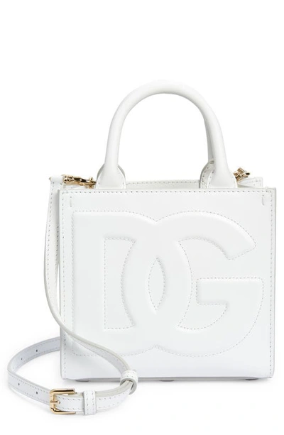 Dolce & Gabbana Mini Dg Logo Daily Leather Tote In White