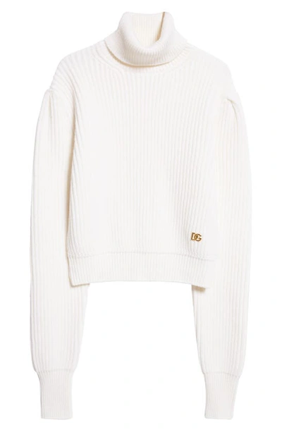 Dolce & Gabbana Ribbed Wool Turtleneck Sweater In White