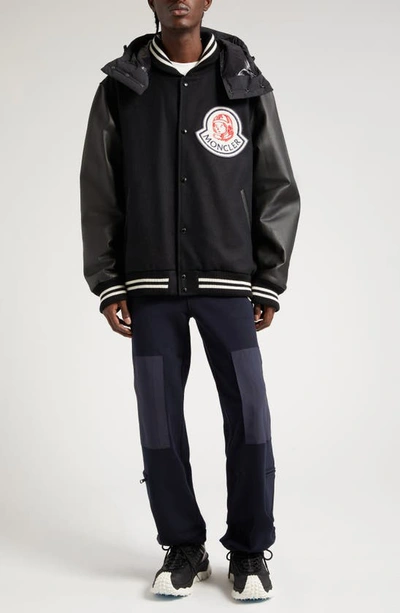 MONCLER GENIUS X BILLIONAIRE BOYS CLUB DURNAN LEATHER & VIRGIN WOOL BLEND BOMBER JACKET