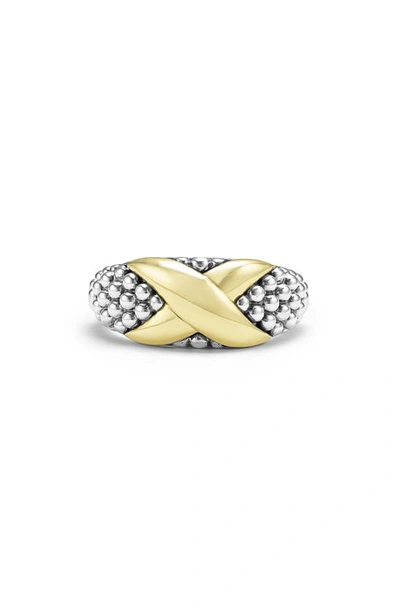 Lagos 18k Gold & Sterling Silver Caviar Bead Ring In Silver/ Gold