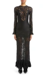 Rabanne Ornate Mixed Media Long Sleeve Lace Dress In Black