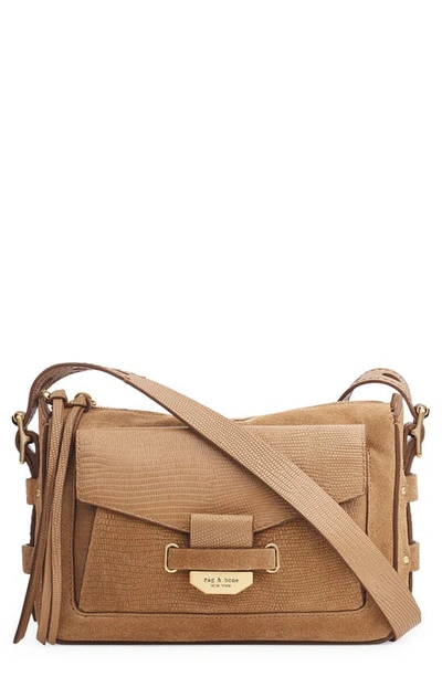 Rag & Bone Small Field 2.0 Lizard Embossed Suede & Leather Messenger Bag In Camel Lizard Suede