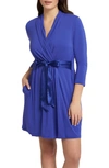 Fleur't Satin Tie Short Knit Robe In Sapphire