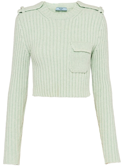 Prada Cropped Knitted Top In Green